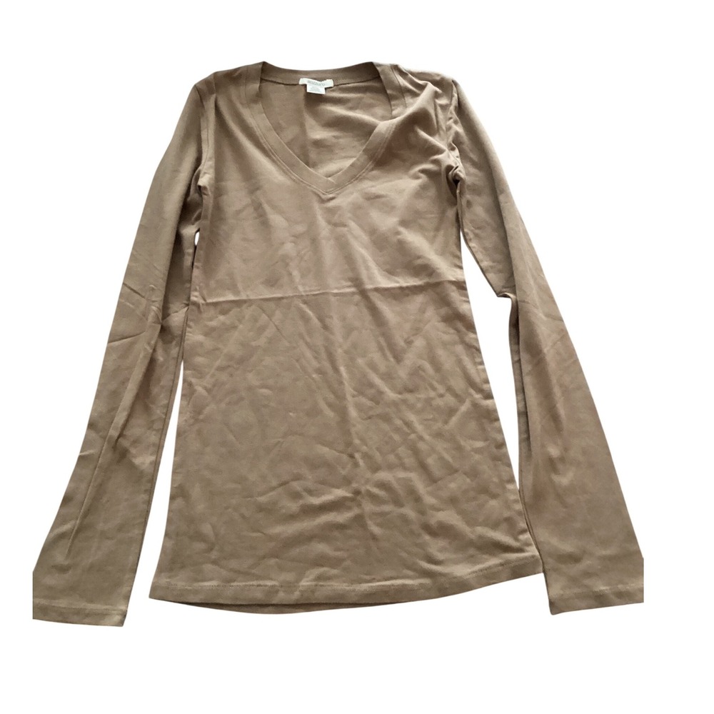 Bozzolo Womens‎ Small Tan V-Neck Long Sleeve T-Shirt Cotton Blend RT1201 Top